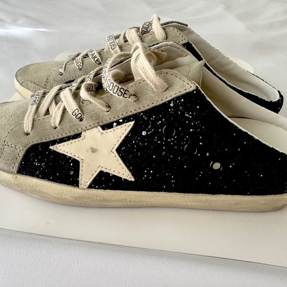Golden Goose Black and Cream Star Slip-On Sneakers - Picture 1 of 6